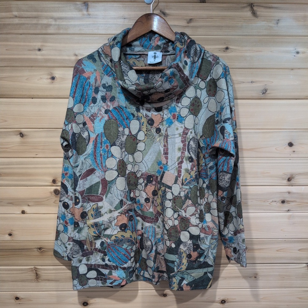 Inoah Cowl Neck Tunic Top Womens Medium Abstract Floral Print Knit T807BM‎ Multi